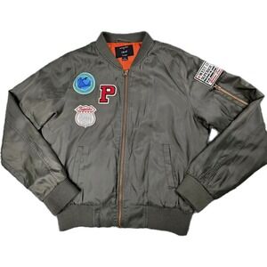 Iris Womens Bomber Jacket L Olive Green Military Surplus Pilot Patch Flight Army